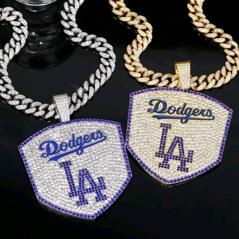 New LA Dodgers Baseball iced cuban chain necklace 20" Or 24"